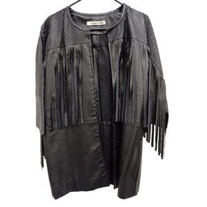 Miranda & Moca Womens Moto Cowgirl Jacket Small Faux Leather Fringe Laser Cut
